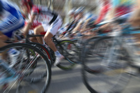 Bike race with radial blurの写真素材
