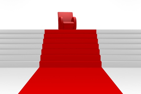 Red armchair at the end of red carpet. Success concept の写真素材