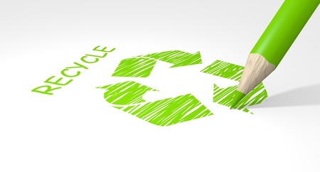 Recycle sign drawing on white background. の写真素材
