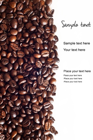 Brown coffee beans, background with text の写真素材