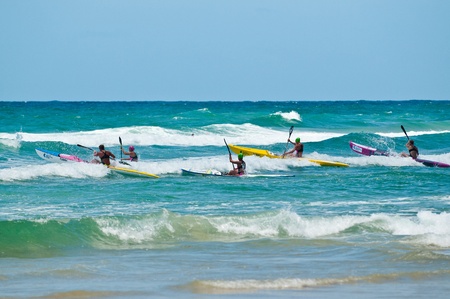 GOLD COAST, SURFERS PARADISE, QLD,  AUSTRALIA - Feb. 2013: Athlete in action during the kayaking stage. Round four of the Surf Ironwoman Series National Championship on February 09th 2013, Gold Coast Australia.のeditorial素材