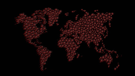World map made with red virus. Pandemic, coronavirus concept. 3D render.