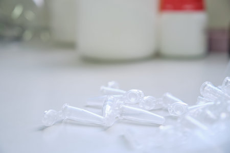 Laboratory eppendorf tubes on a table. Laboratory material.