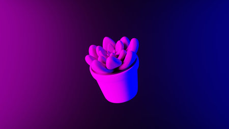 Cactus on an abstract light effect purple and blue wallpaper 3D render. Horizontal illustration...