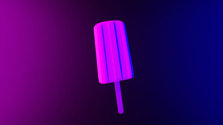 Ice cream stick on an abstract light effect purple and blue wallpaper 3D render. Horizontal...