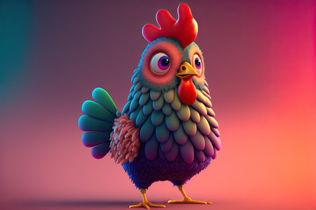 Cute 3D rooster character over pastel background created using Generative AI.の写真素材