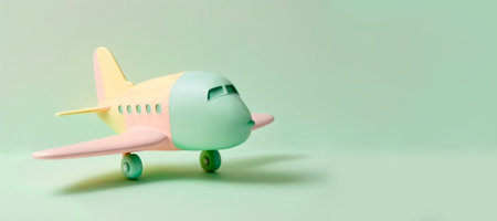 Airplane on green pastel color background created using Generative AI. Travel concept.の素材