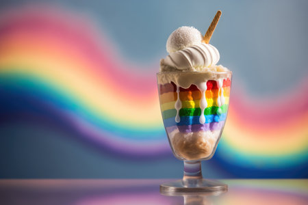 Rainbow ice cream sundae to celebrate International LGBT Pride Day created using Generative AI.の素材