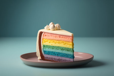 Rainbow piece of cake to celebrate International LGBT Pride Day created using Generative AI.の素材