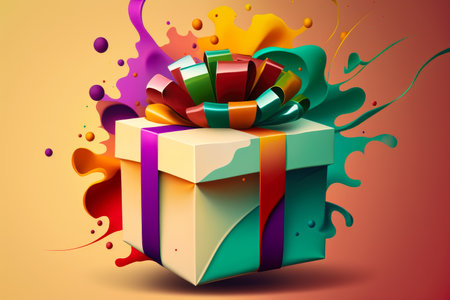 Colorful present with bow illustration created using Generative AI.の素材