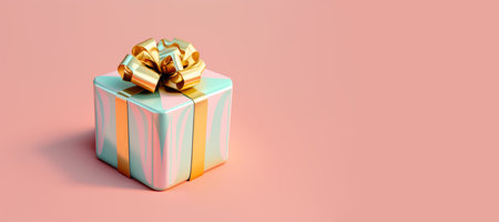 Gift with bow over pink pastel color background created using Generative AI.の素材