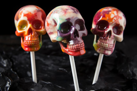 Skull lollypops for halloween. Generative AI.の素材