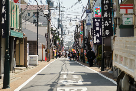 Kyoto, Japan. April 20, 2023: Commercial street near Fushimi Inari Taisha in Kyoto, Japan.のeditorial素材