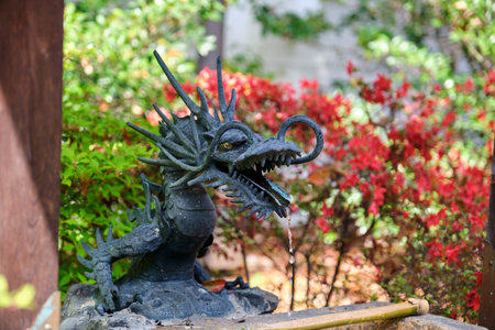 Kyoto, Japan. April 20, 2023: Dragon temizuya at Tanaka Shrine in Kyoto, Japan.のeditorial素材