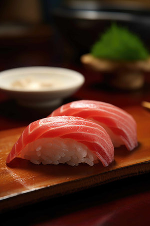 Nigiri tuna sushi. Traditional Japanese cuisine. Generative AI.の素材
