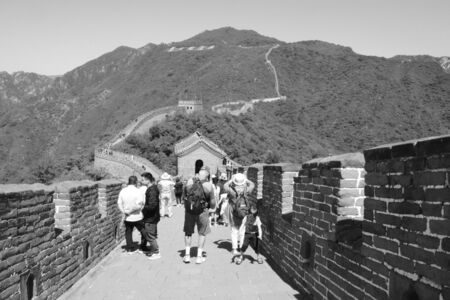 Great Wall in China in black and whiteの写真素材