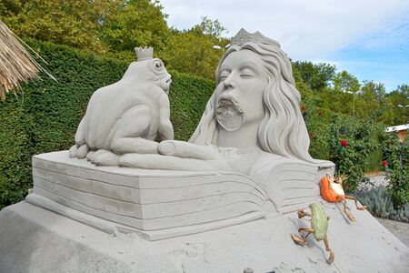 Scenes of the frog prince made of Sandの写真素材