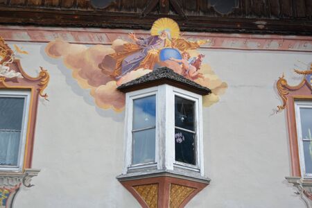 Mittenwald, upper bavaria, wall painted historic buildingsの写真素材