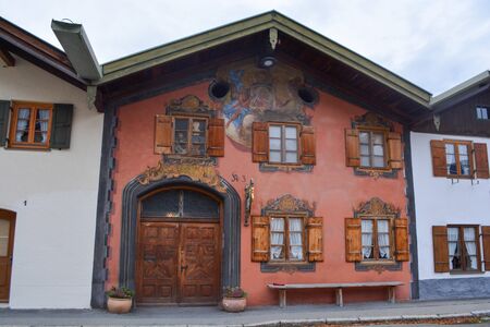 Mittenwald, upper bavaria, wall painted historic buildingsの写真素材
