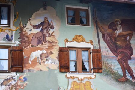 Mittenwald, upper bavaria, wall painted historic buildingsの写真素材