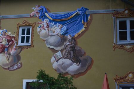 Mittenwald, upper bavaria, wall painted historic buildingsの写真素材