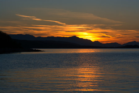 Sunset in a lonely bay in Croatia near Trogir city, Dalmatiaの写真素材