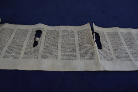Freudental, Synagogue: Old torah scroll book close up detail. Torah Jewish People. The Torah - the...