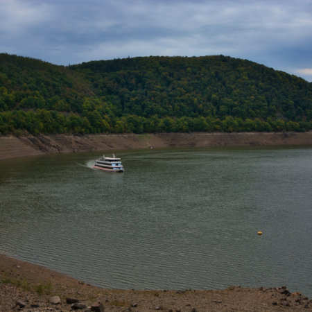Drought at the Edersee, National Park, Hesse, Germanyの写真素材