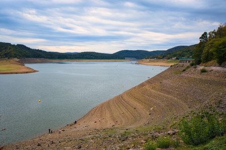 Drought at the Edersee, National Park, Hesse, Germanyの写真素材