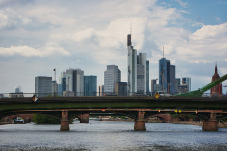 View of Frankfurt am Main skyline in the daylight, Germanyの写真素材