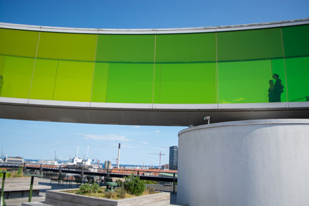Aarhus, Denmark June, 2023, The ARoS art museum in downtown and the rainbow panormana exhibit by...