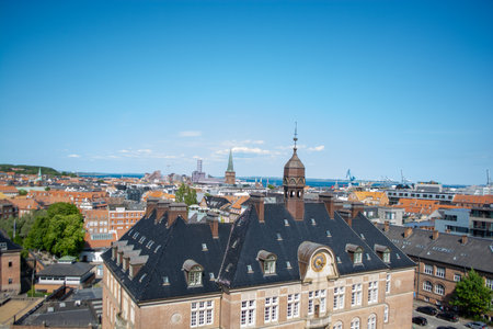 Cityscape of Aarhus in Denmark in summer 2023 - the city seen from aboveの写真素材