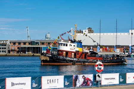 Harbor with ships in Aarhus, Denmark in summer 2023の写真素材