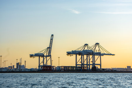 Denmark - Aarhus city harbor front at sunsetの写真素材