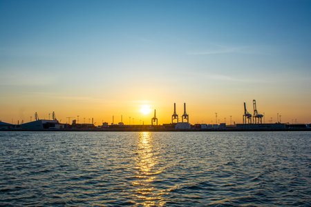 Denmark - Aarhus city harbor front at sunsetの写真素材