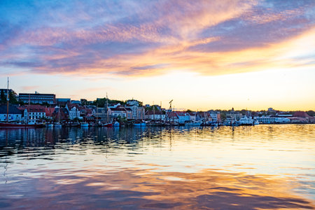 Flensburg sunset reflection in the harbor in June 2023