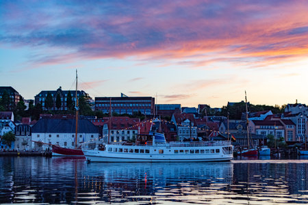 Flensburg sunset reflection in the harbor in June 2023