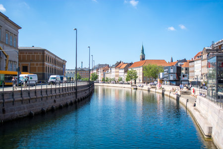 Scenic summer view of a channel of Copenhagen, Denmarkの写真素材