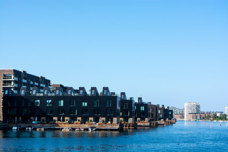 Modern housing estate in Copenhagen, Denmark. A new district Sluseholmen with beautiful eco-friendly...