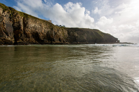 Perranporth, Cornwall, England coastal view and rock or cliff formations, August 2023の写真素材
