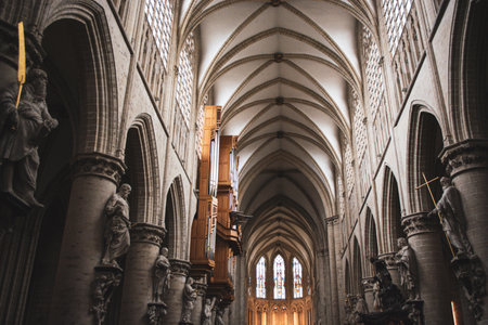 Inside of Cathedral St. Michael and St. Gudula in Brusselsの写真素材