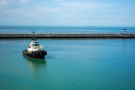 View from the ferry on a boat in Calais harbor, Franceの写真素材