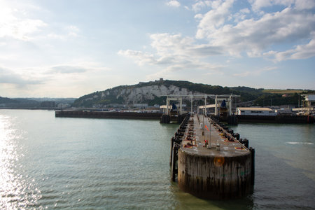 leaving Dover on a ferry, seeing harbor in the background