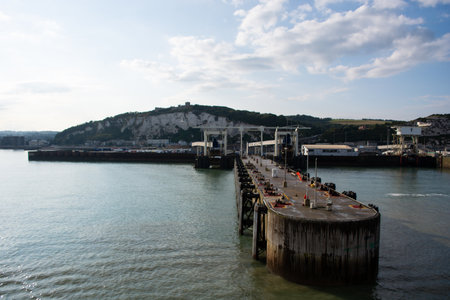 leaving Dover on a ferry, seeing harbor in the backgroundの写真素材