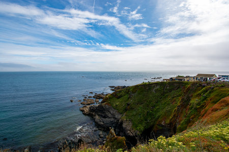 Lizard, Cornwall, UK - View of Lizard Point in Cornwall - the most southern point of England's mainland. Copy space in sky.の写真素材