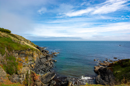 Lizard, Cornwall, UK - View of Lizard Point in Cornwall - the most southern point of England's mainland. Copy space in sky.の写真素材
