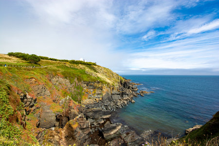 Lizard, Cornwall, UK - View of Lizard Point in Cornwall - the most southern point of England's mainland. Copy space in sky.の写真素材