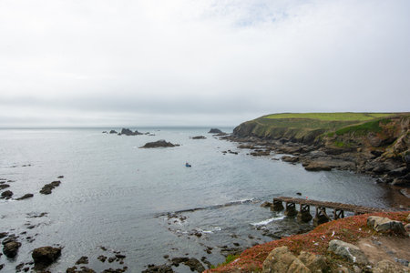 Lizard, Cornwall, UK - View of Lizard Point in Cornwall - the most southern point of England's mainland. Copy space in sky.の写真素材