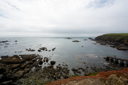Lizard, Cornwall, UK - View of Lizard Point in Cornwall - the most southern point of England's mainland. Copy space in sky.の写真素材