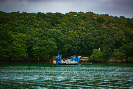 River Fal, Cornwall, UK - August 2023: The King Harry Ferry Bridge crossing from Feock to Philleigh....